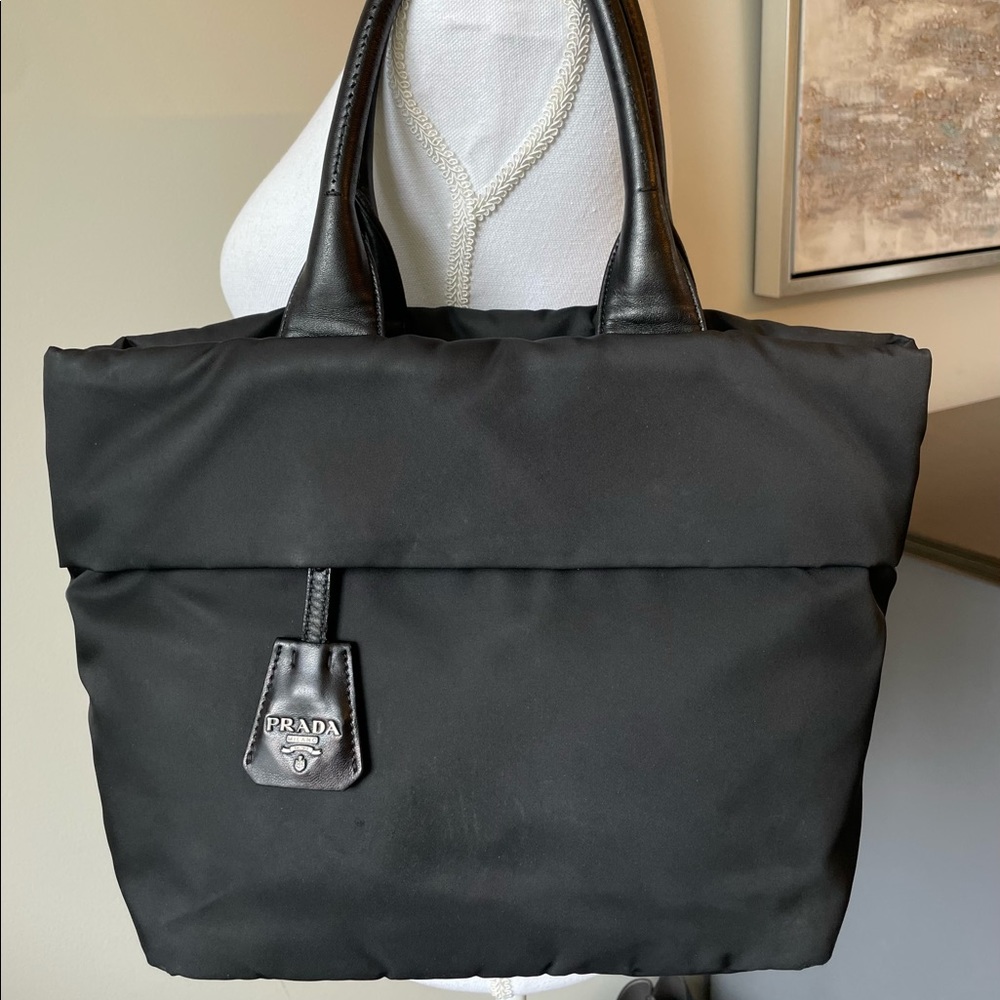 Prada Black Nylon Zip Top Tote